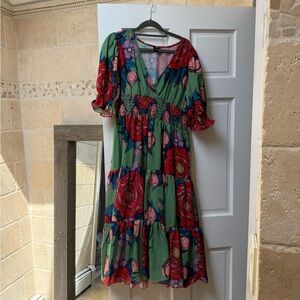 Frida Kahlo Floral Green and Red Women's Dress